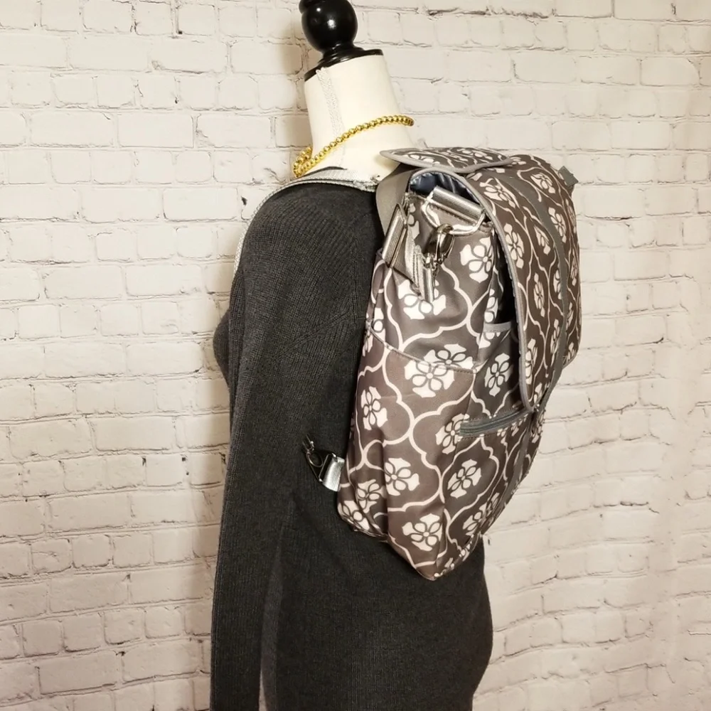 JJ Cole Grey Floral Backpack Diaper Bag